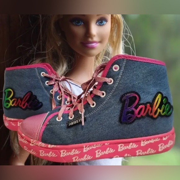Barbie Heelys Size 7 Girls Pink and Denim Sneakers - Picture 5 of 7